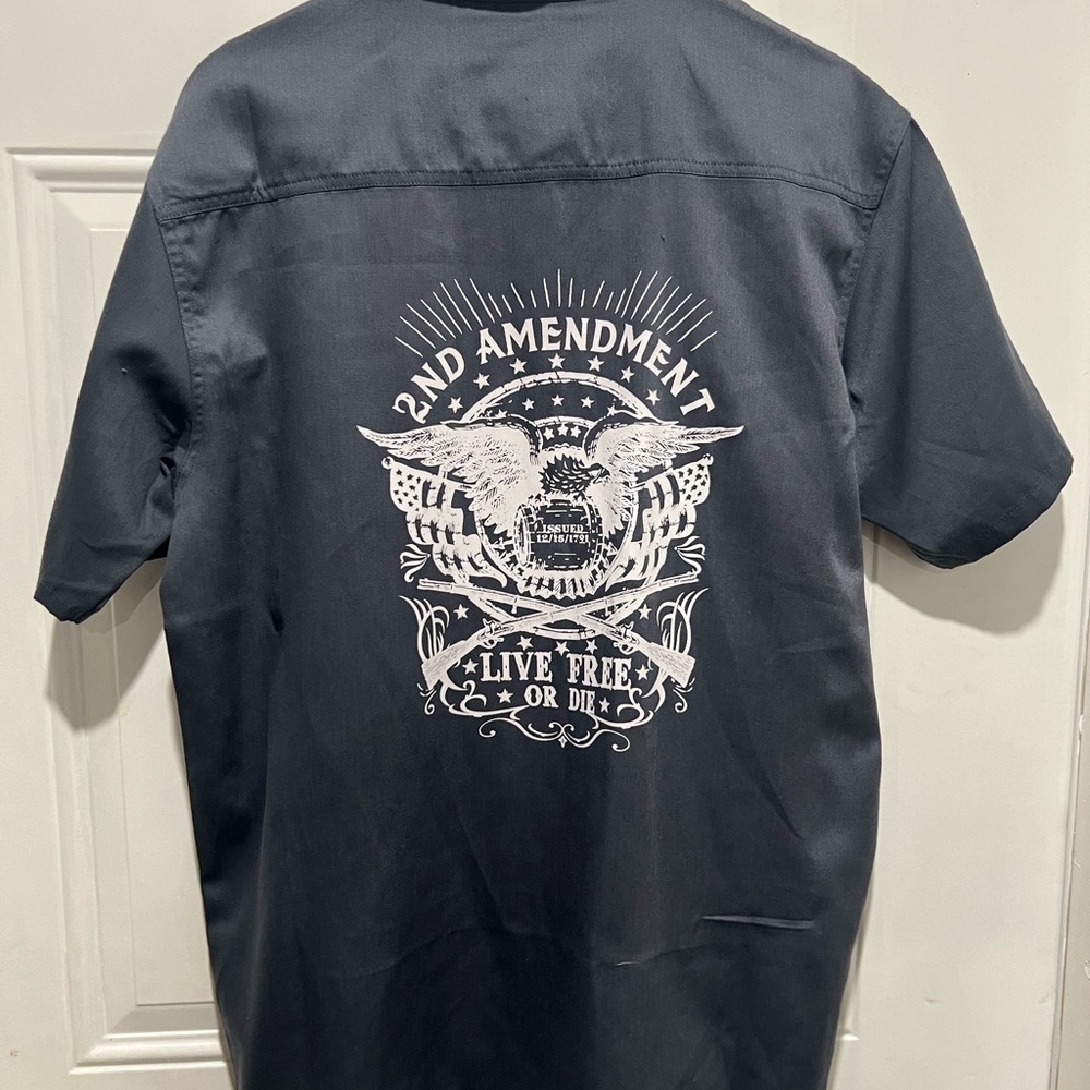 Biker Apparel 2nd Amendment Live Free Or Die, Eagle, Button Up, Large Gray